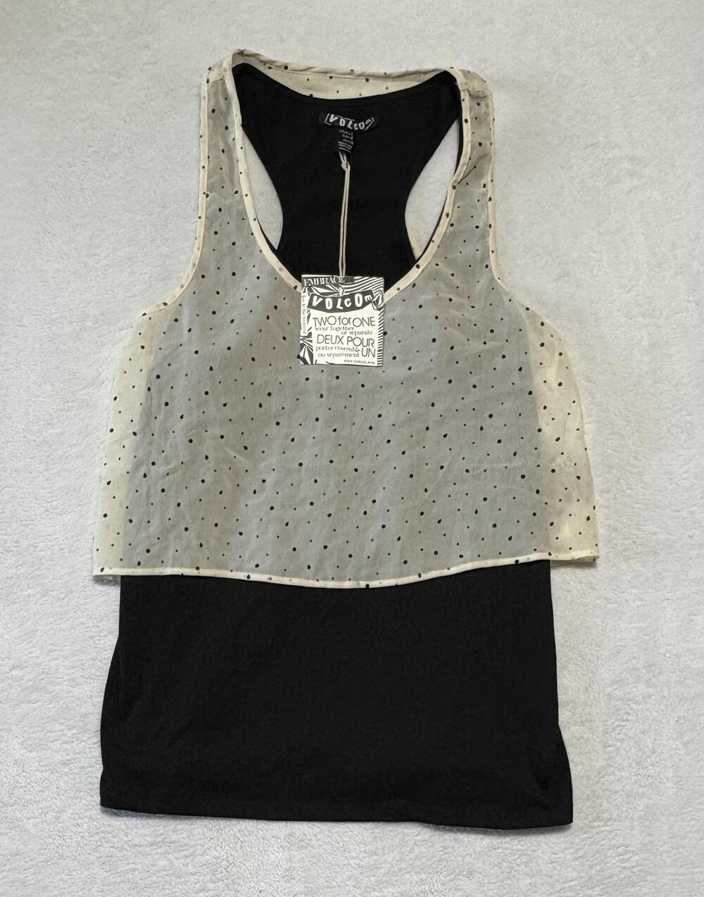 Volcom Tank Top Womens Large Black Cream JAW-JOPLIN Two For One Polka Dot New
